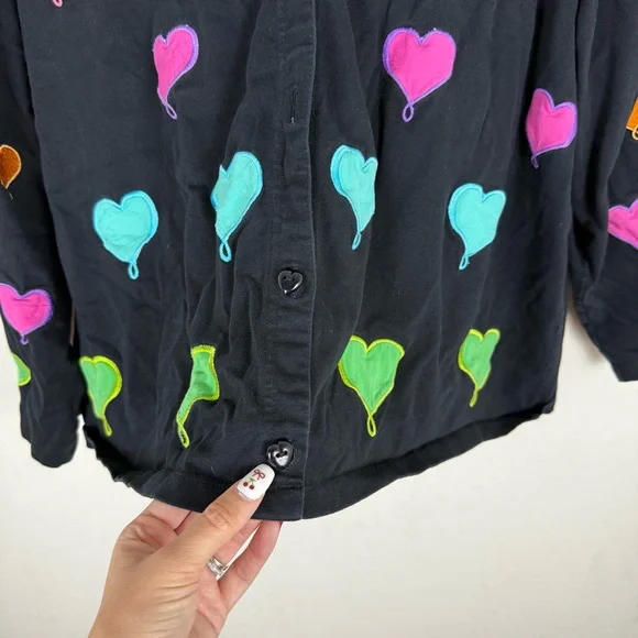 Michael Simon Vintage Light Balloon Heart Embroidered Cardigan Y2K Rare - Picture 7 of 11